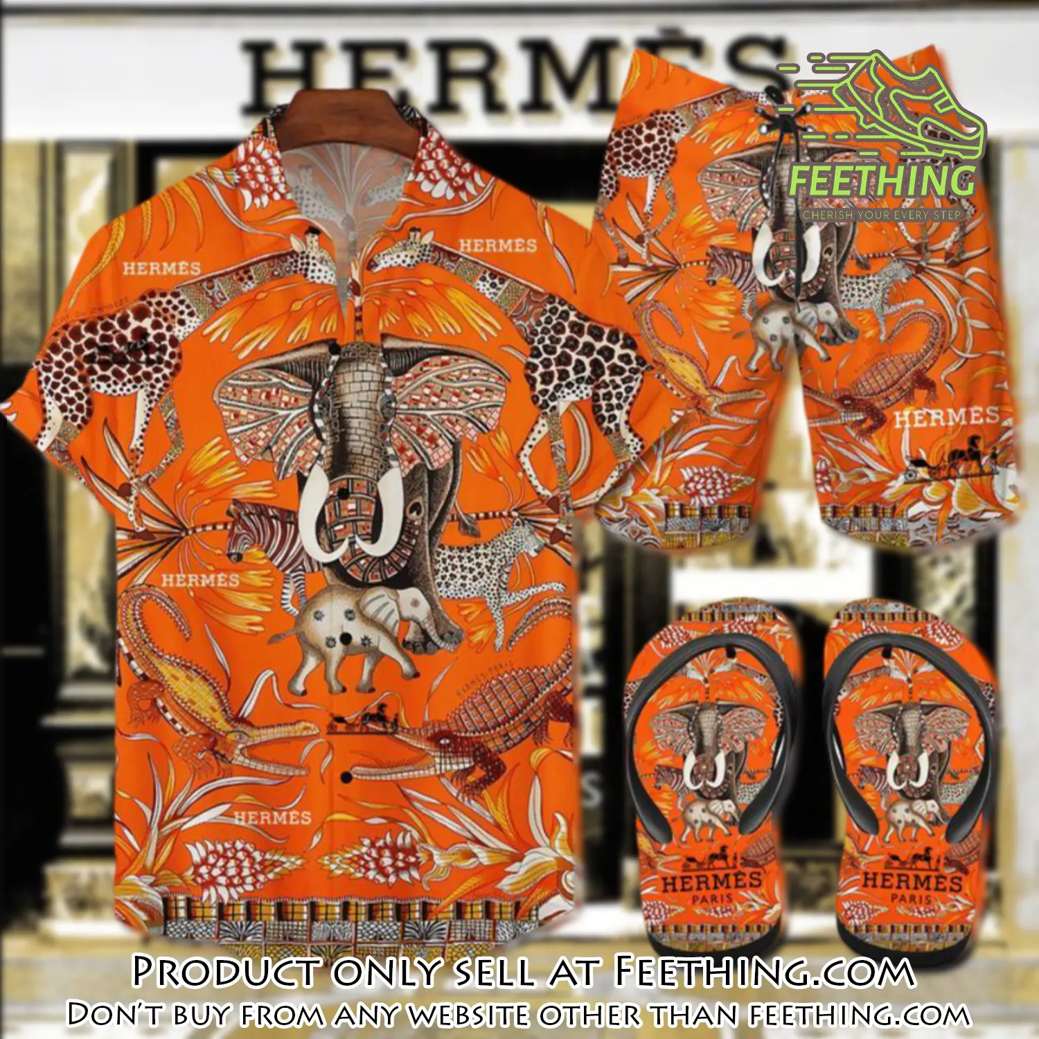 Hermes flip flops and combo hawaii shirt shorts luxury brand summer outfit hsf006 ft4944577